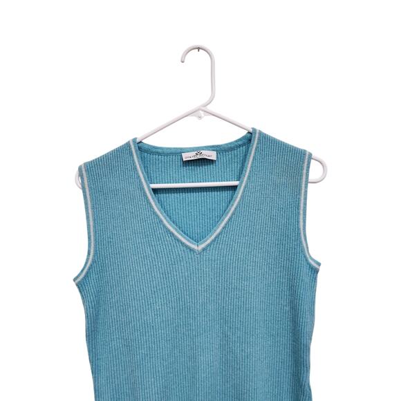 Walter Genuin Cable Knitted Ribbed Sleeveless V-Neck Sweater Blue Size M - Picture 2 of 9